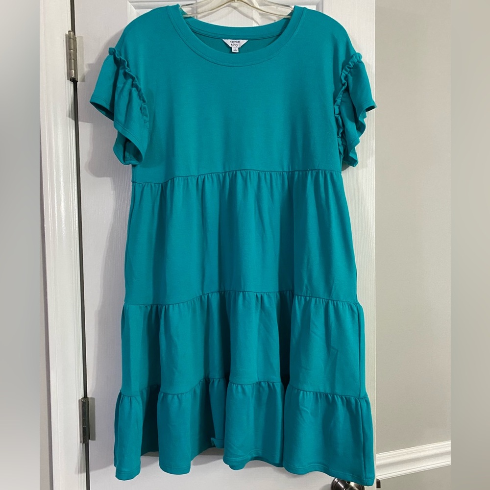 Crown & Ivy Blue Flutter Sleeve Midi Dress